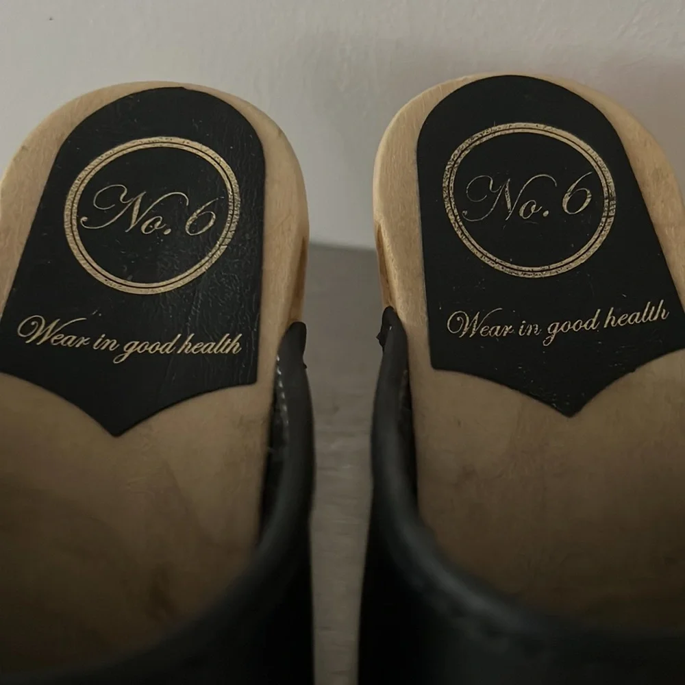 No 6 black leather mid- heel open toe clogs - Picture 5 of 12